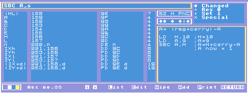 Z80 opcodes example Screen